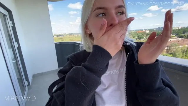 Beauty Mira Gives Blowjob on Public Balcony