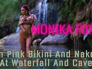 In Pink Bikini and Naked at Waterfall and Cave
