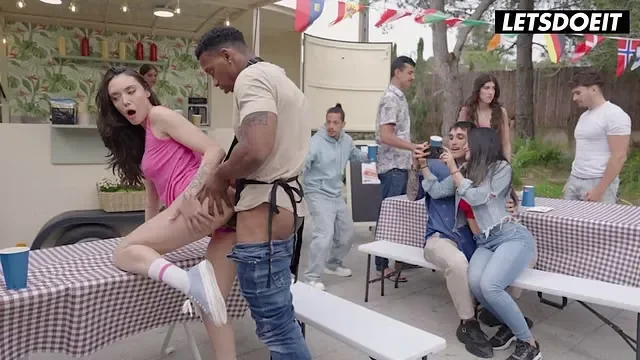 Slim Tattooed Girl Deepthroats Big Cock Outdoors