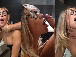 Threesome Cheating with Blonde Milf Stepmom in Bathroom while Gf in the next ...